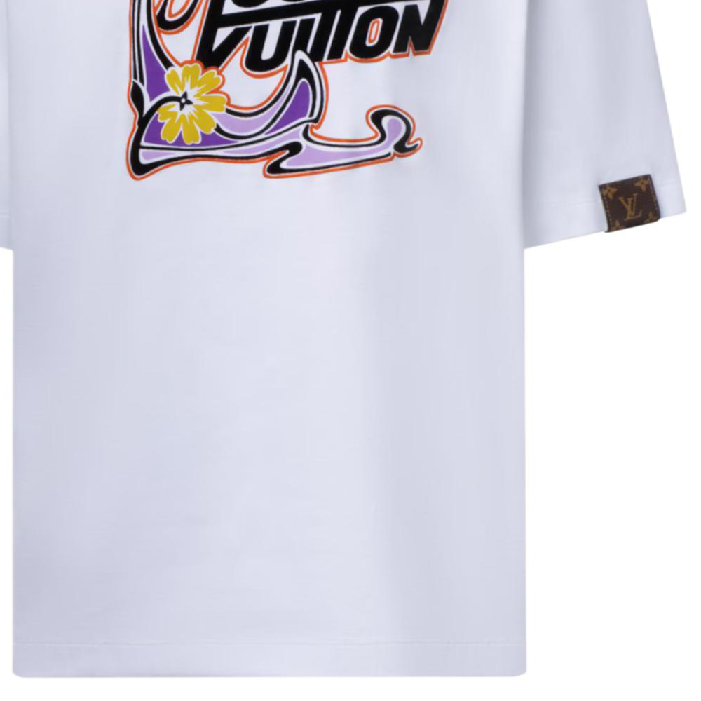 LOUIS VUITTON Pullover Leher Bulat Motif Bunga Lengan Pendek Gaya Art Nouveau dengan Logo FW25 Ukuran Reguler, Unisex