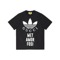 Kaos Lengan Pendek Kasual Leher Bulat dengan Cetakan Logo GUCCI x adidas Originals, Unisex, Hitam