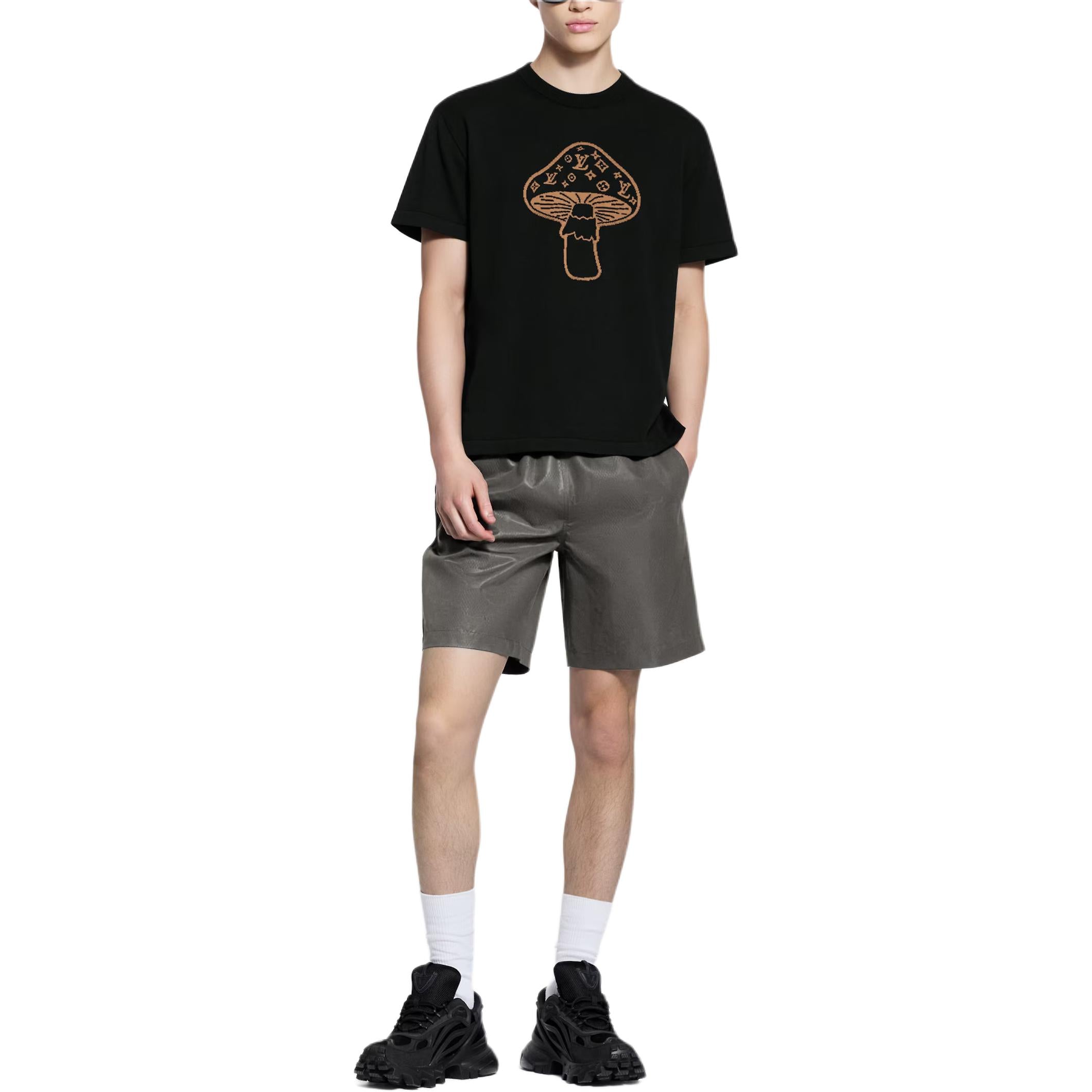 LOUIS VUITTON SS26 Koleksi Musim Semi Awal Pria Kaos Lengan Pendek Leher Bulat Motif Jamur Intarsia (Unisex)