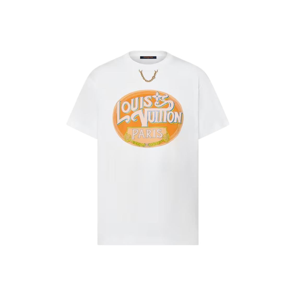 Kaos Lengan Pendek Leher Bulat dengan Detail Rantai LOUIS VUITTON, Unisex, Putih