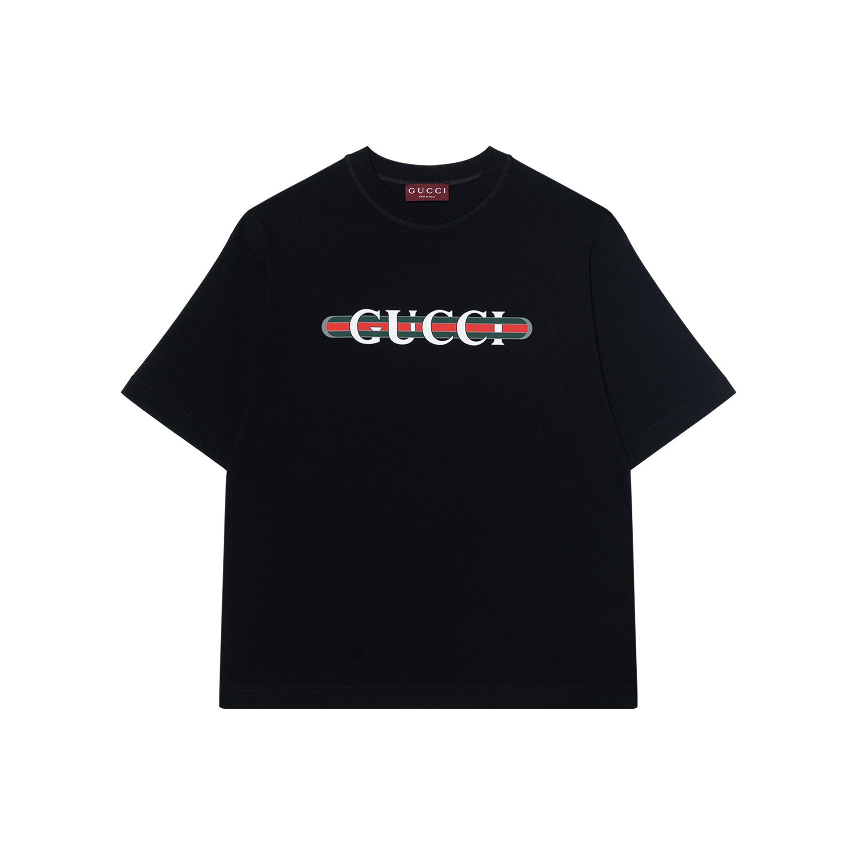 Kaos lengan pendek longgar berlogo GUCCI, unisex, warna hitam.