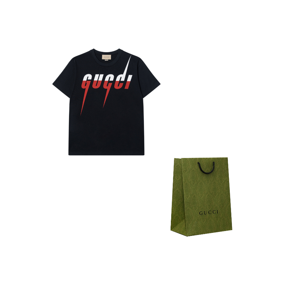 Kaos Lengan Pendek GUCCI Motif Pisau, Unisex, Hitam