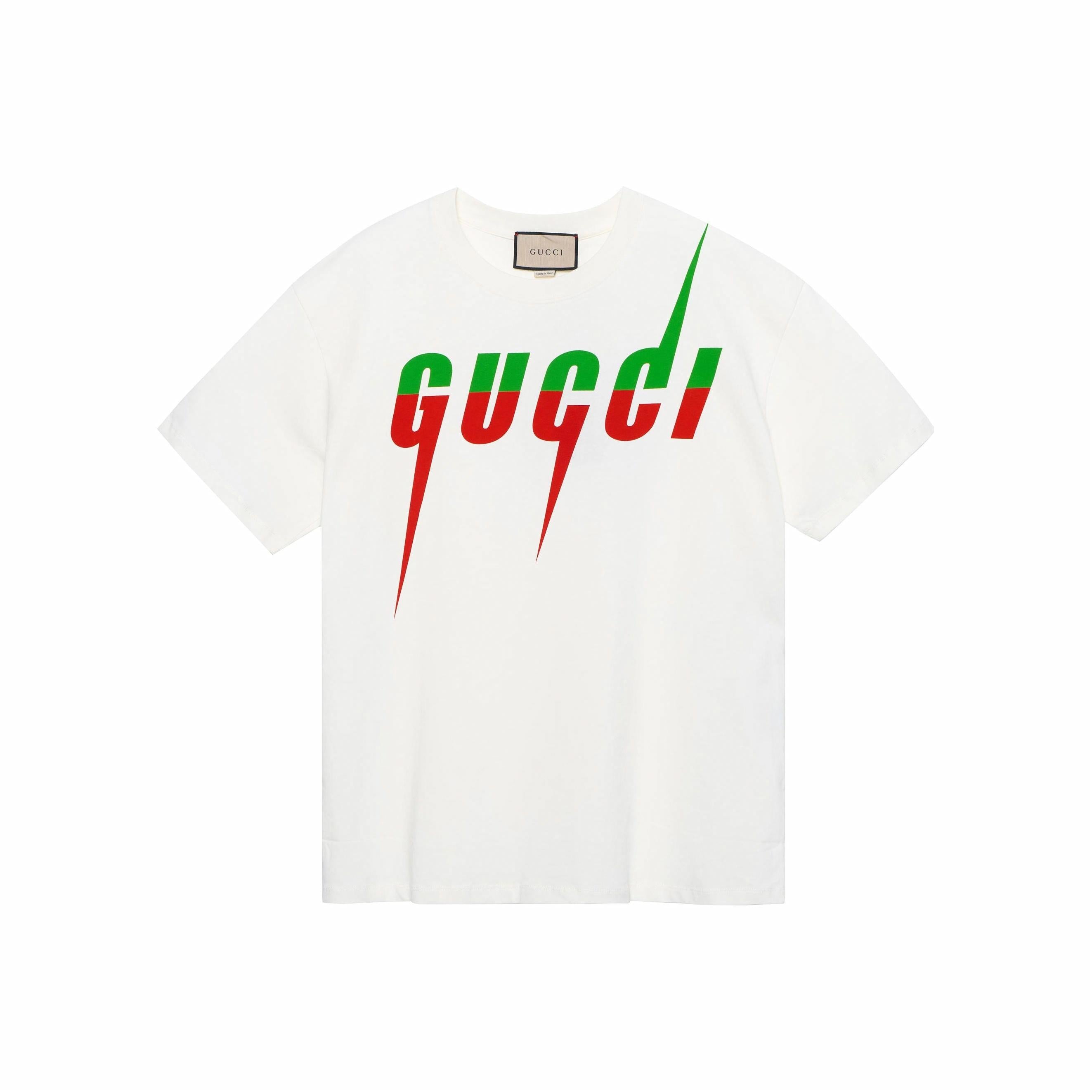 Kaos Lengan Pendek Leher Bulat Motif GUCCI Lido Blade, Unisex, Putih
