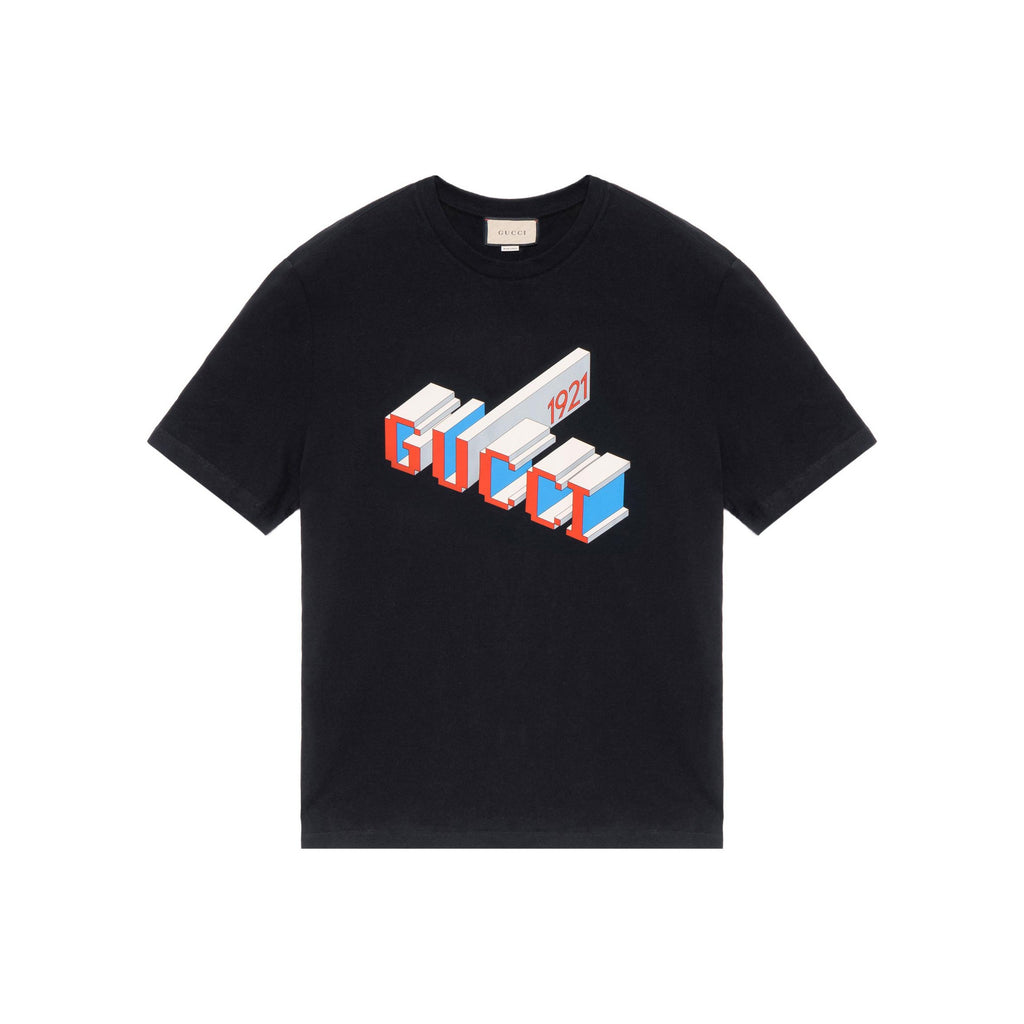 Kaos Lengan Pendek Kerah Bulat GUCCI dengan Huruf dan Angka, Unisex, Hitam
