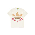 Kaos Lengan Pendek Leher Bulat Kolaborasi GUCCI x adidas Originals SS23 dengan Cetak Logo, Unisex, Putih