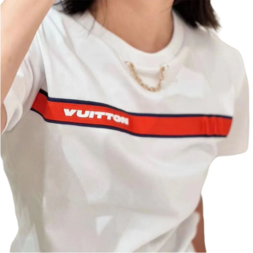 LOUIS VUITTON x America's Cup FW24 Kaos Lengan Pendek Kerah Bulat dengan Cetak Logo, Unisex, Putih
