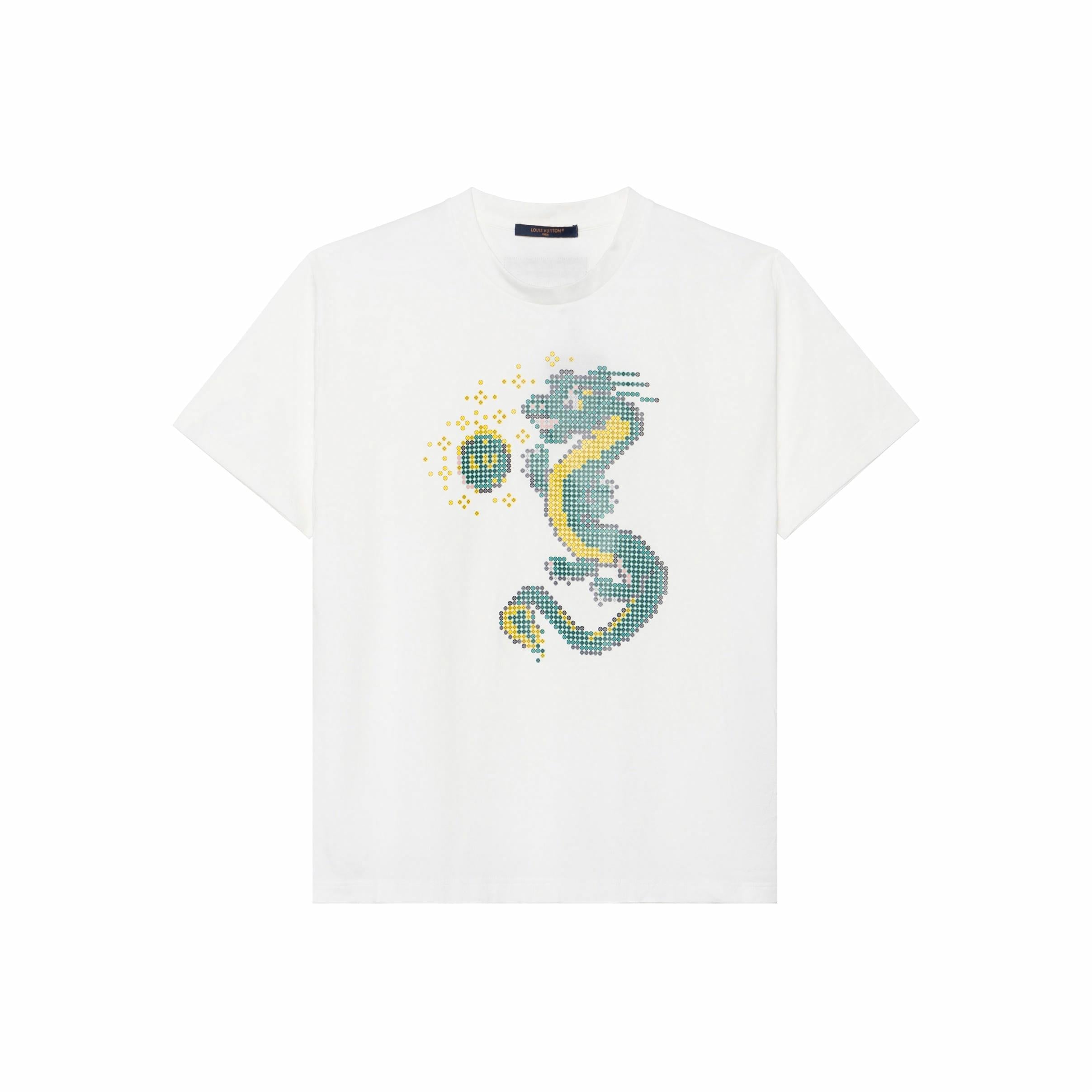 LOUIS VUITTON SS24 Pharrell Williams Collaboration Series Kaos Lengan Pendek Leher Bulat Motif Kartun, Unisex, Putih