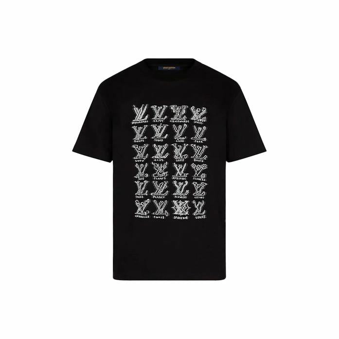 Kaos Lengan Pendek Leher Bulat dengan Cetakan Logo LOUIS VUITTON, Unisex, Hitam