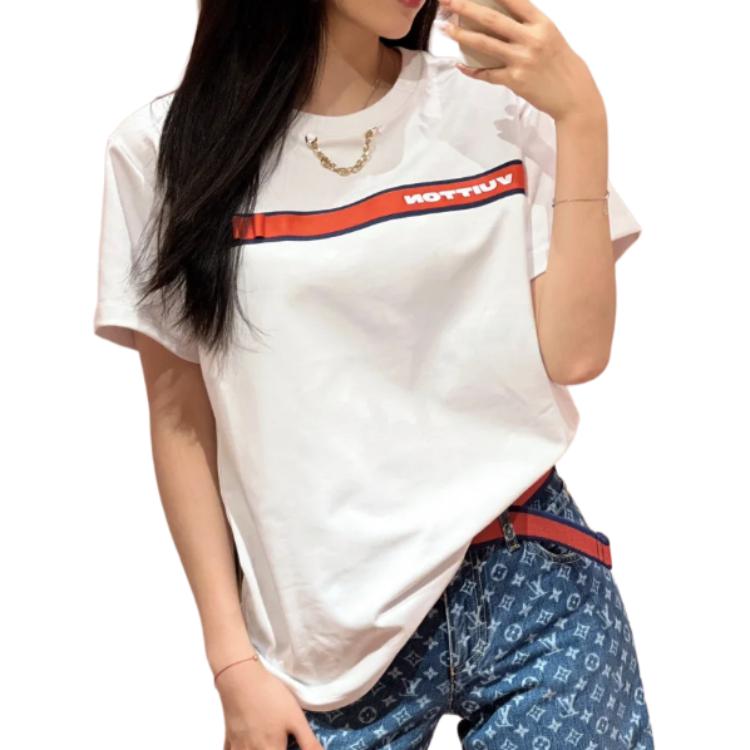 LOUIS VUITTON x America's Cup FW24 Kaos Lengan Pendek Kerah Bulat dengan Cetak Logo, Unisex, Putih