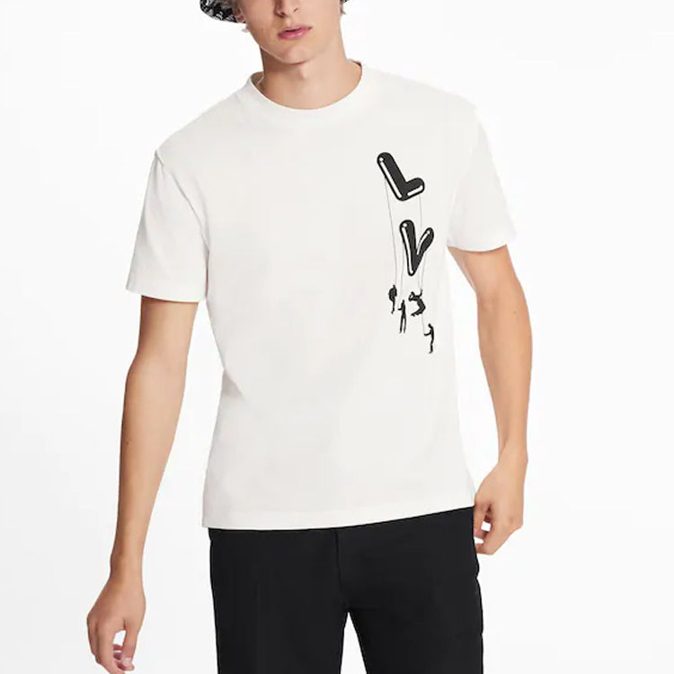 LOUIS VUITTON Kaos Lengan Pendek Leher Bulat Motif Paratrooper, Unisex, Putih