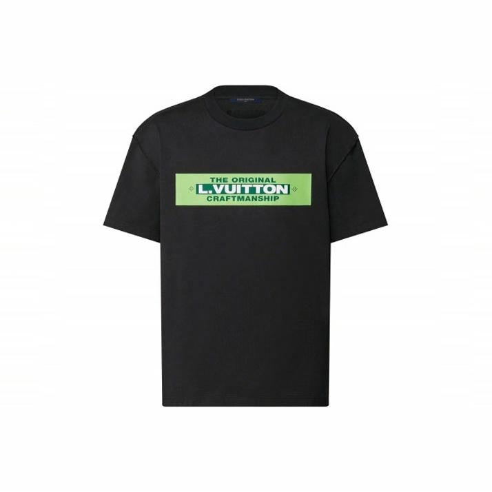 LOUIS VUITTON SS22 Kaos Lengan Pendek Warna Polos dengan Cetakan Huruf, Unisex, Hitam