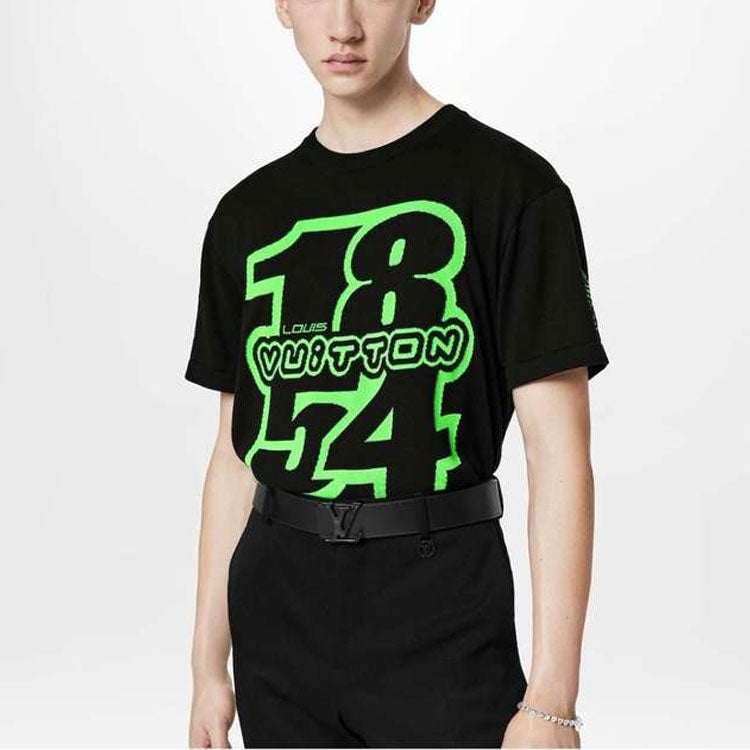 Kaos Lengan Pendek Leher Bulat LOUIS VUITTON FW22 dengan Cetakan Angka dan Huruf, Unisex, Hitam