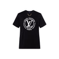 LOUIS VUITTON FW24 Koleksi By the Pool Kaos Lengan Pendek Leher Bulat dengan Logo Cetak Putih, Unisex, Hitam
