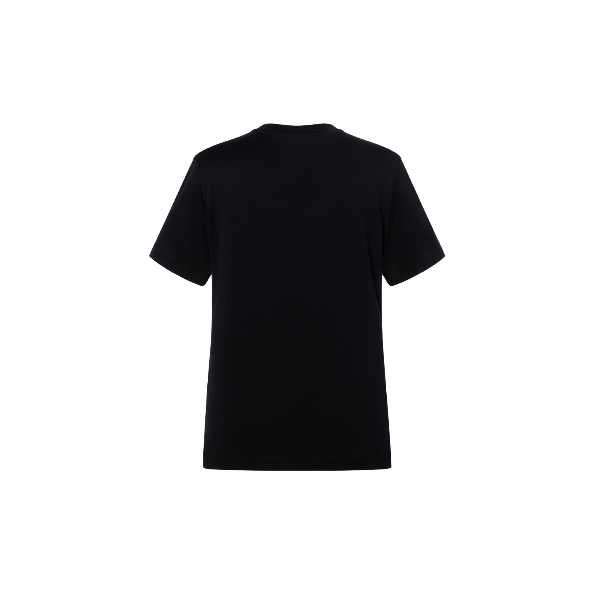 LOUIS VUITTON FW24 Koleksi By the Pool Kaos Lengan Pendek Leher Bulat dengan Logo Cetak Putih, Unisex, Hitam