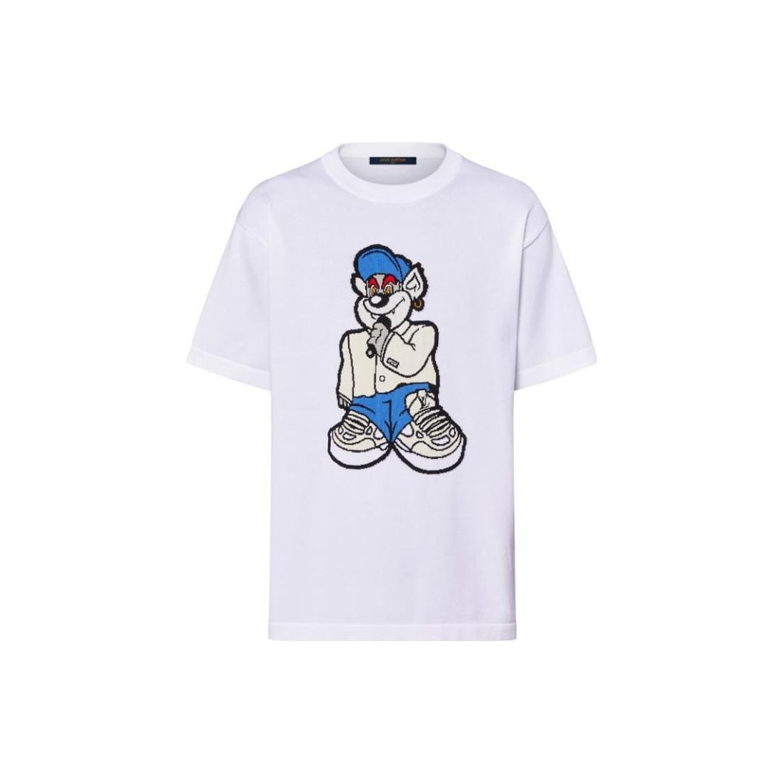 LOUIS VUITTON Kaos Lengan Pendek Leher Bulat Motif Kartun, Unisex, Putih