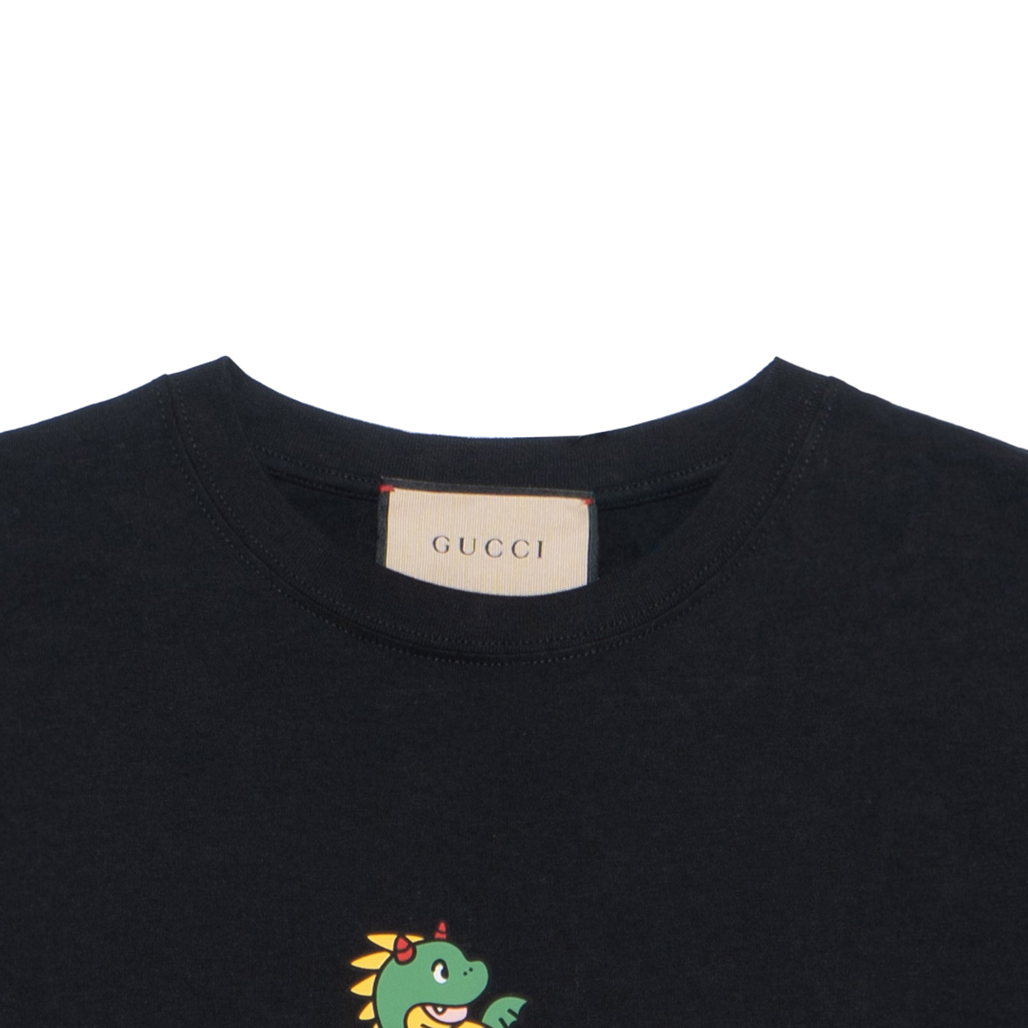 Kaos Lengan Pendek GUCCI SS24 Logo Naga Bayi, Unisex, Hitam