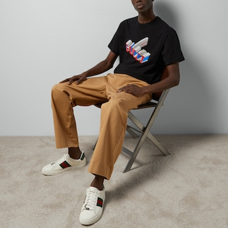 Kaos Lengan Pendek Kerah Bulat GUCCI dengan Huruf dan Angka, Unisex, Hitam