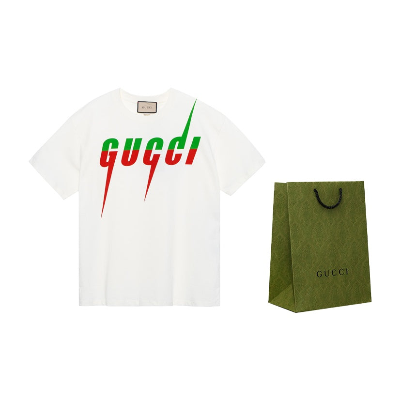 Kaos Lengan Pendek Leher Bulat Motif GUCCI Lido Blade, Unisex, Putih
