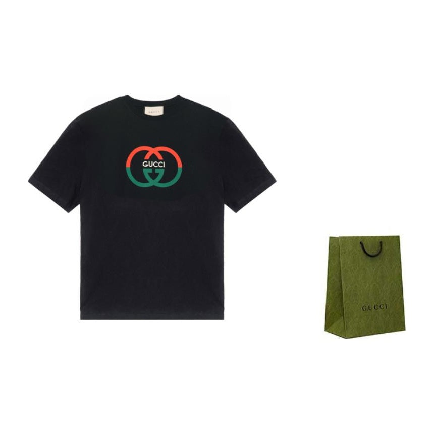 Kaos Lengan Pendek Kasual Leher Bulat dengan Cetakan Logo GUCCI SS24, Unisex