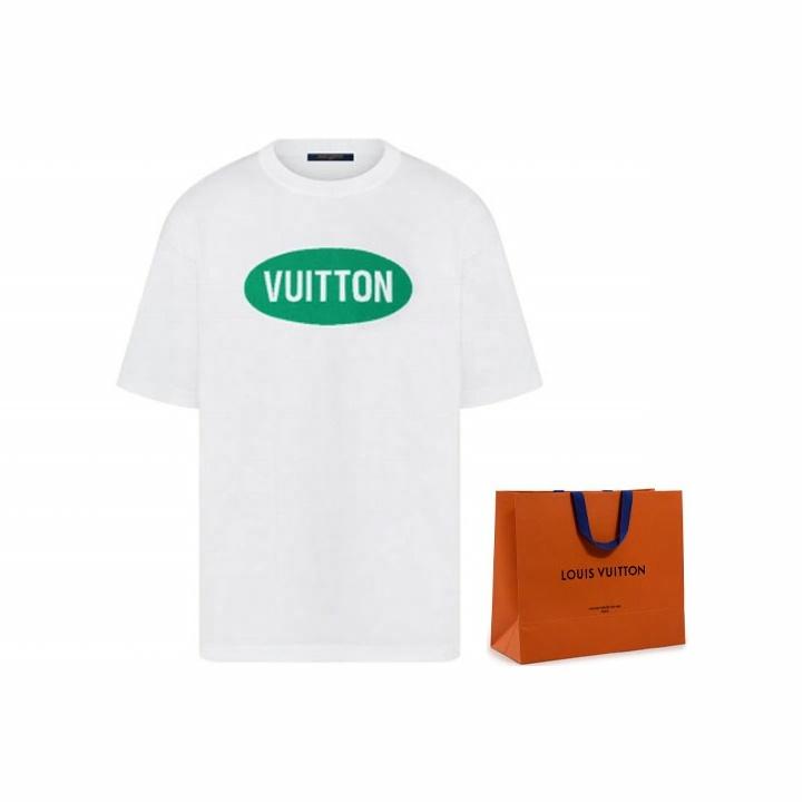 LOUIS VUITTON SS22 Kaos Lengan Pendek Kasual Potongan Lurus dengan Cetakan Huruf, Unisex, Putih
