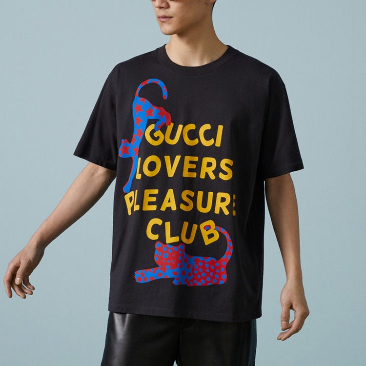 Kaos Lengan Pendek Rajut Polos GUCCI SS23 dengan Cetakan Huruf, Unisex, Hitam