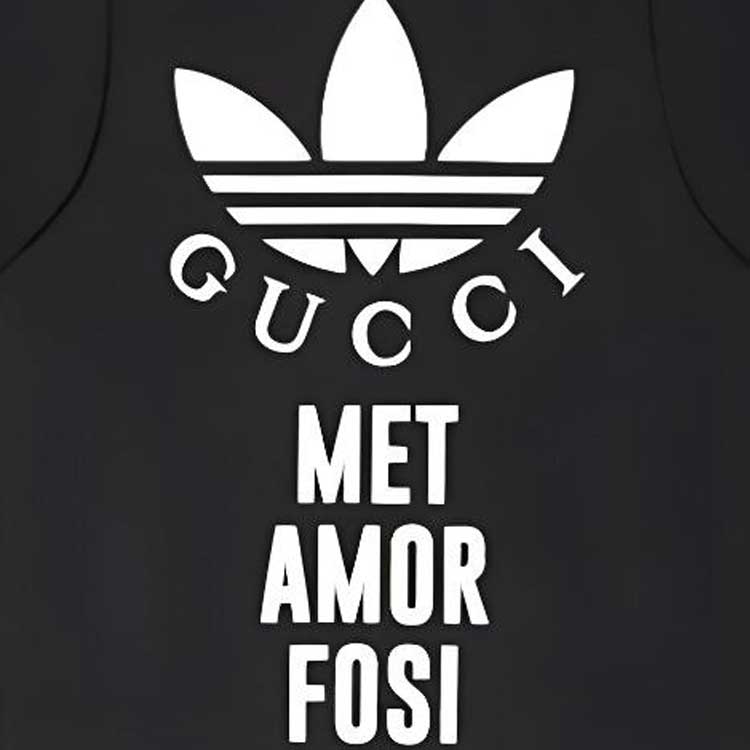 Kaos Lengan Pendek Kasual Leher Bulat dengan Cetakan Logo GUCCI x adidas Originals, Unisex, Hitam