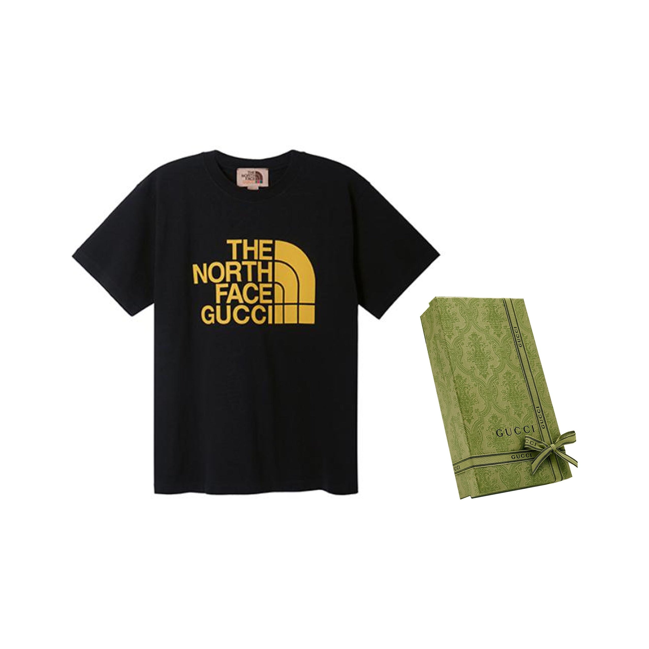 Kaos Lengan Pendek Kerah Bulat Longgar dengan Cetakan Logo GUCCI x THE NORTH FACE, Unisex, Hitam