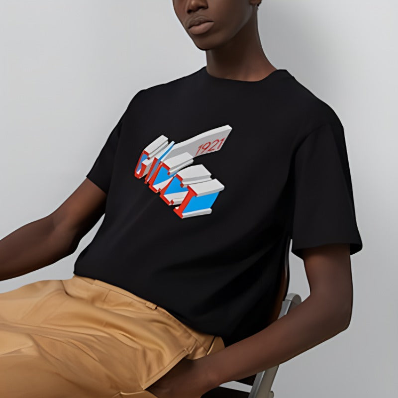 Kaos Lengan Pendek Kerah Bulat GUCCI dengan Huruf dan Angka, Unisex, Hitam