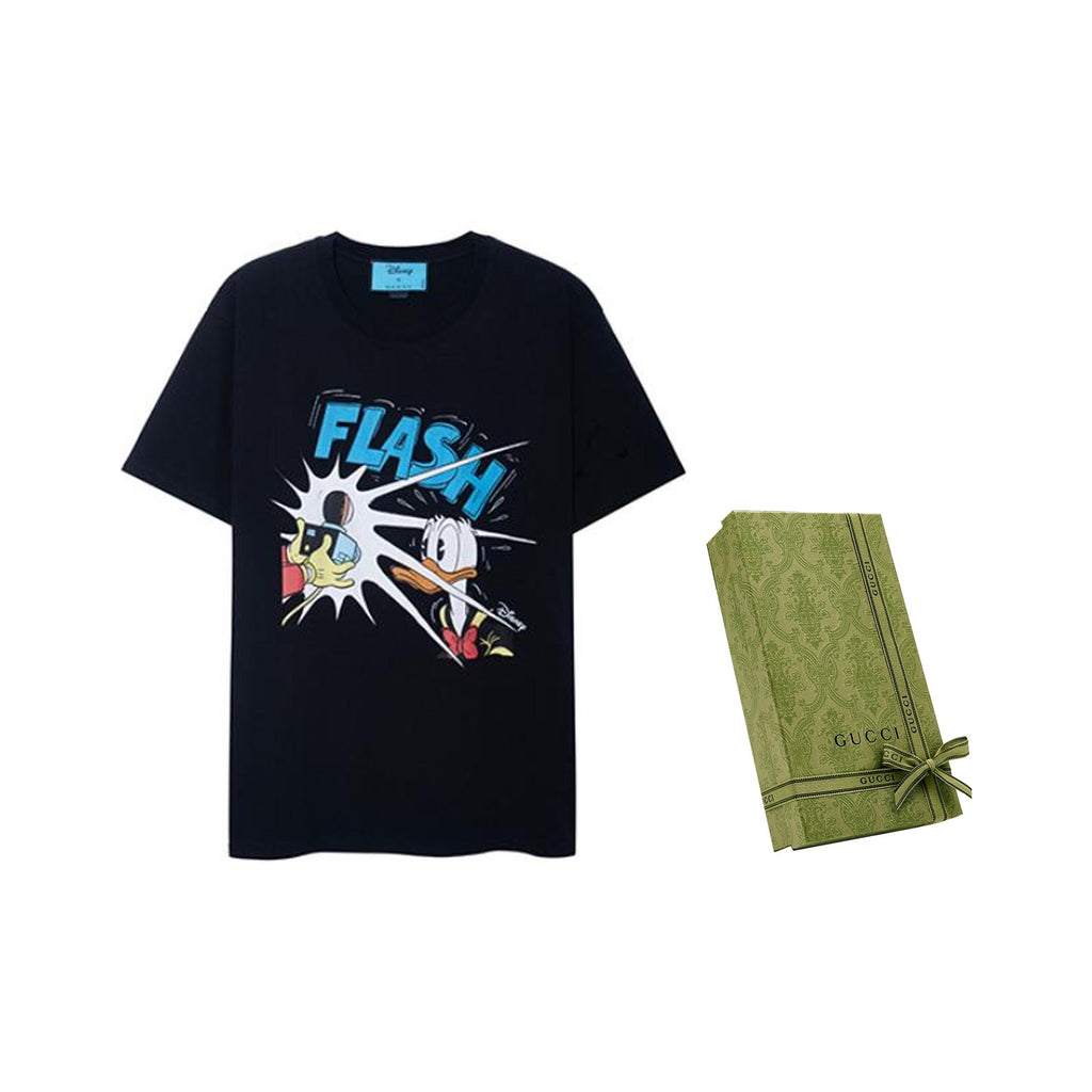 Kaos Lengan Pendek Motif Donald Duck Kolaborasi GUCCI x Disney SS21, Unisex, Hitam