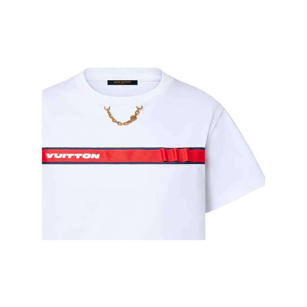 LOUIS VUITTON x America's Cup FW24 Kaos Lengan Pendek Kerah Bulat dengan Cetak Logo, Unisex, Putih