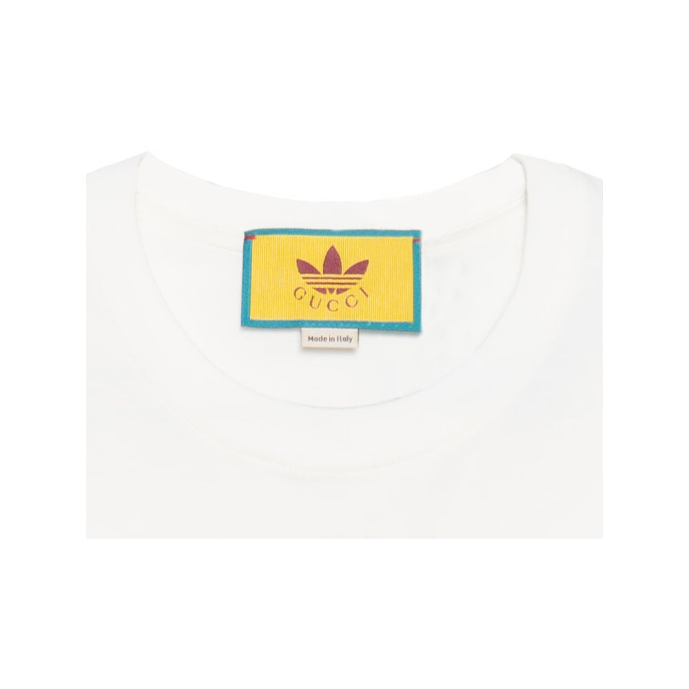 Kolaborasi GUCCI x adidas Originals SS22 Kaos Lengan Pendek Pria dengan Cetak Logo Blok Warna Geometris, Putih