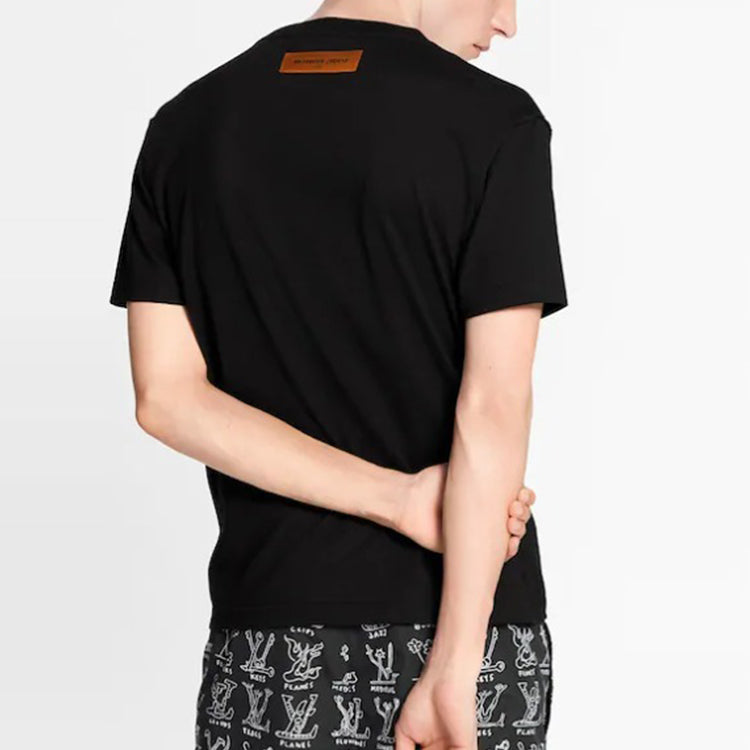 Kaos Lengan Pendek Leher Bulat dengan Cetakan Logo LOUIS VUITTON, Unisex, Hitam