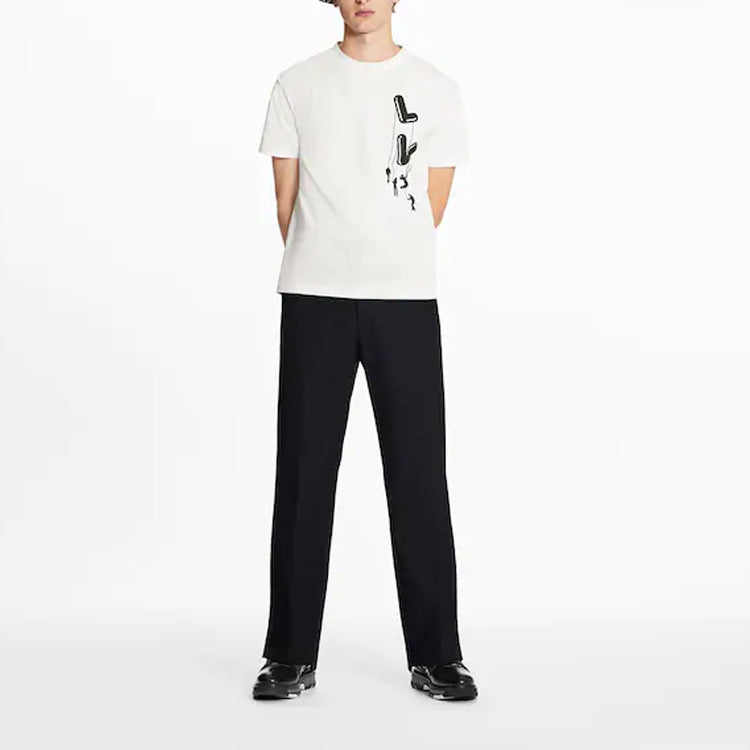 LOUIS VUITTON Kaos Lengan Pendek Leher Bulat Motif Paratrooper, Unisex, Putih