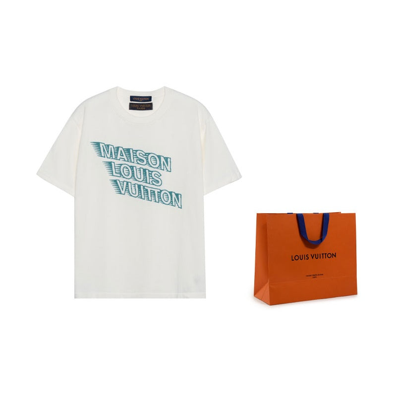 Kaos Lengan Pendek Leher Bulat dengan Cetakan Logo LOUIS VUITTON, Unisex, Putih