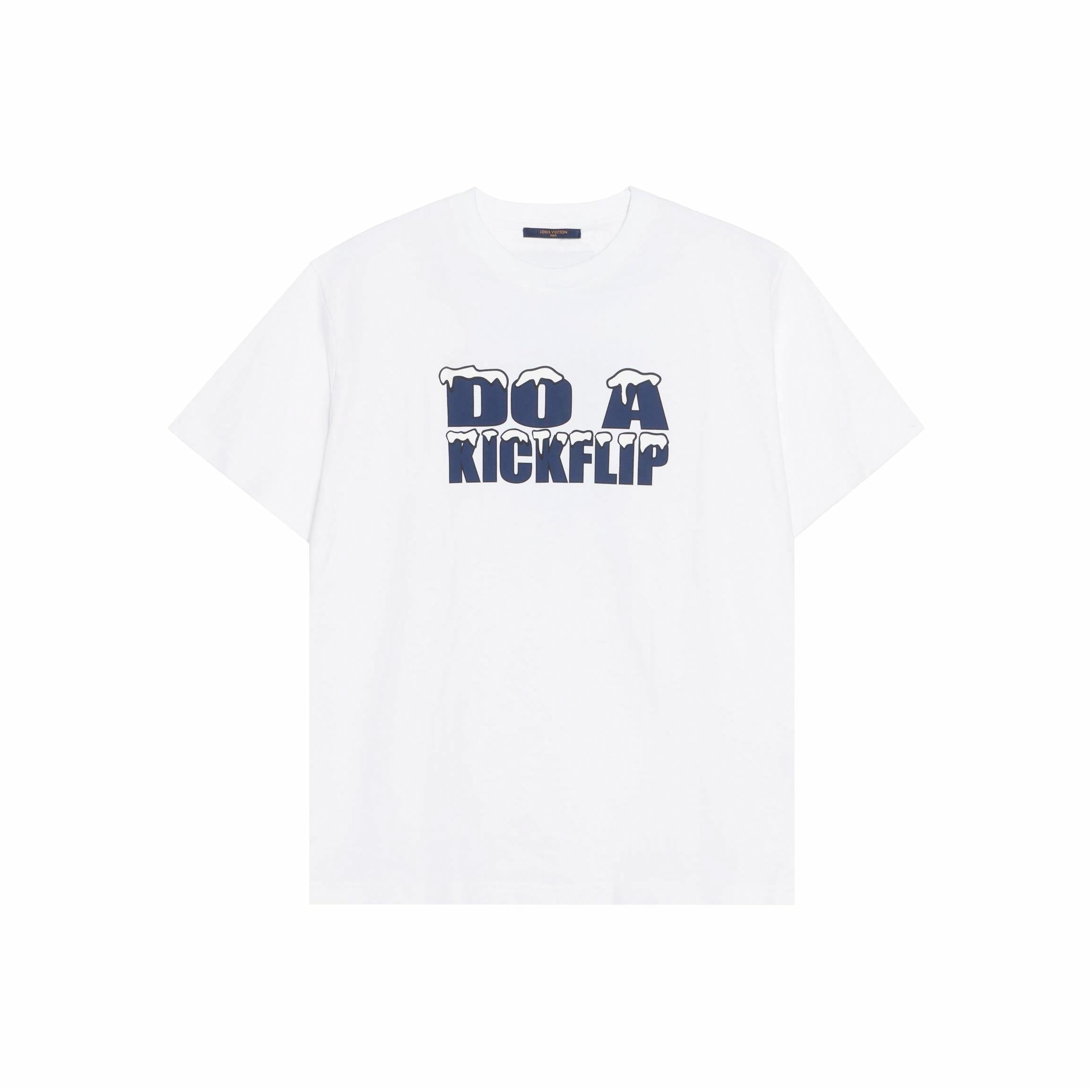 Kaos Lengan Pendek LOUIS VUITTON SS22 dengan Cetakan Logo, Unisex, Putih