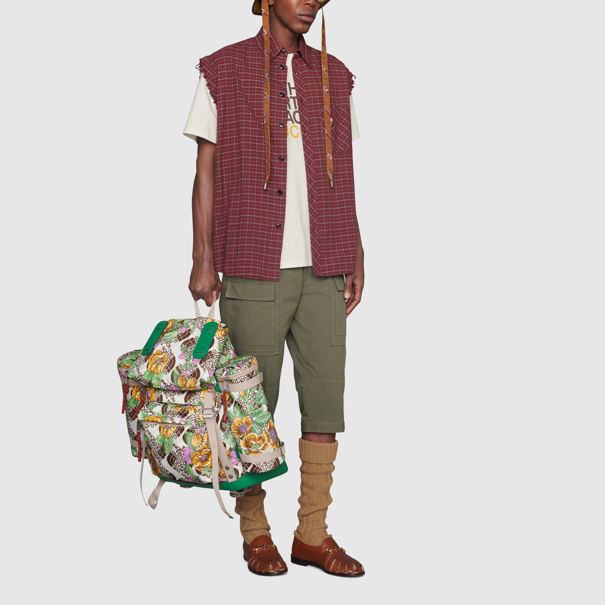 Kaos Lengan Pendek Leher Bulat Ukuran Besar dengan Cetakan Logo GUCCI x THE NORTH FACE, Unisex, Putih