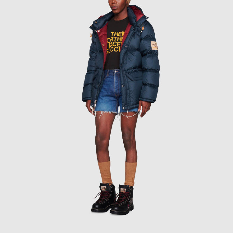 Kaos Lengan Pendek Kerah Bulat Longgar dengan Cetakan Logo GUCCI x THE NORTH FACE, Unisex, Hitam