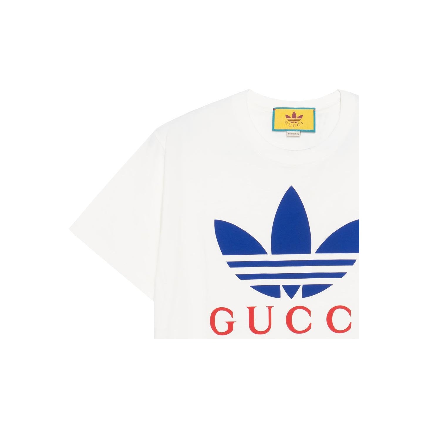 Kolaborasi GUCCI x adidas Originals SS22 Kaos Lengan Pendek Pria dengan Cetak Logo Blok Warna Geometris, Putih