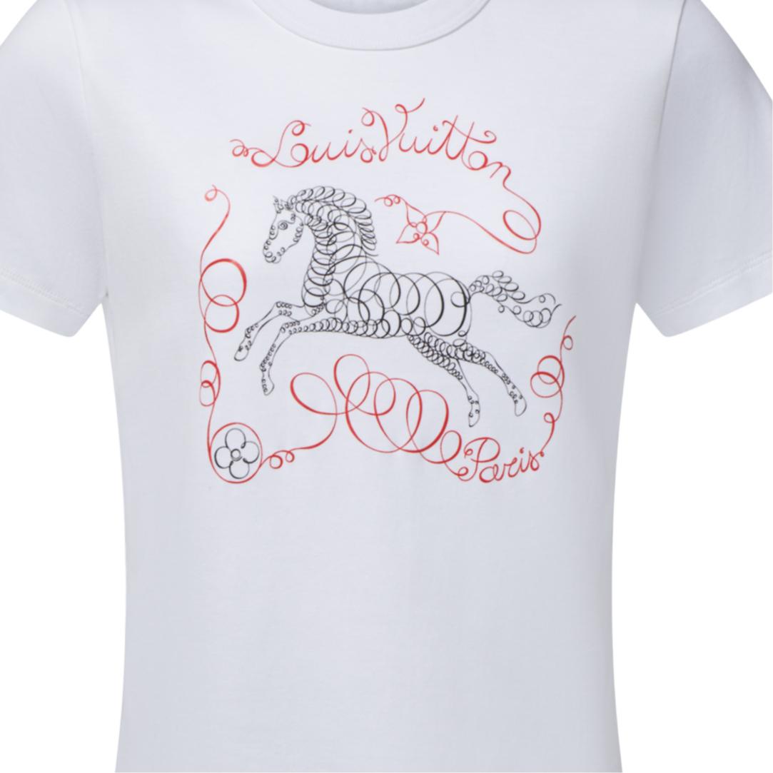LOUIS VUITTON Kaos Lengan Pendek Leher Bulat Motif Kuda FW25 (Unisex)