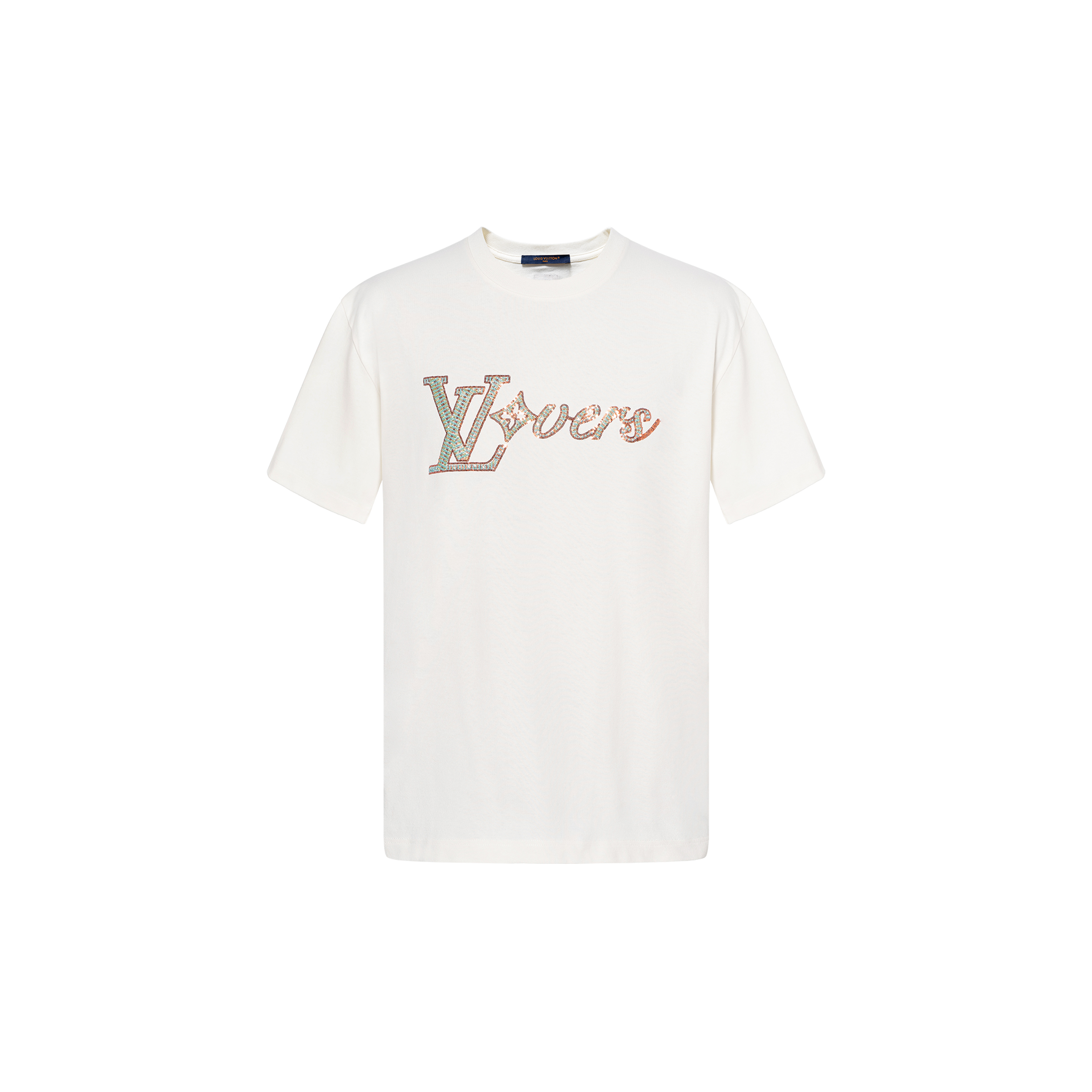 LOUIS VUITTON Logo Print Crew Neck Pullover Lengan Pendek SS24, Unisex, Putih