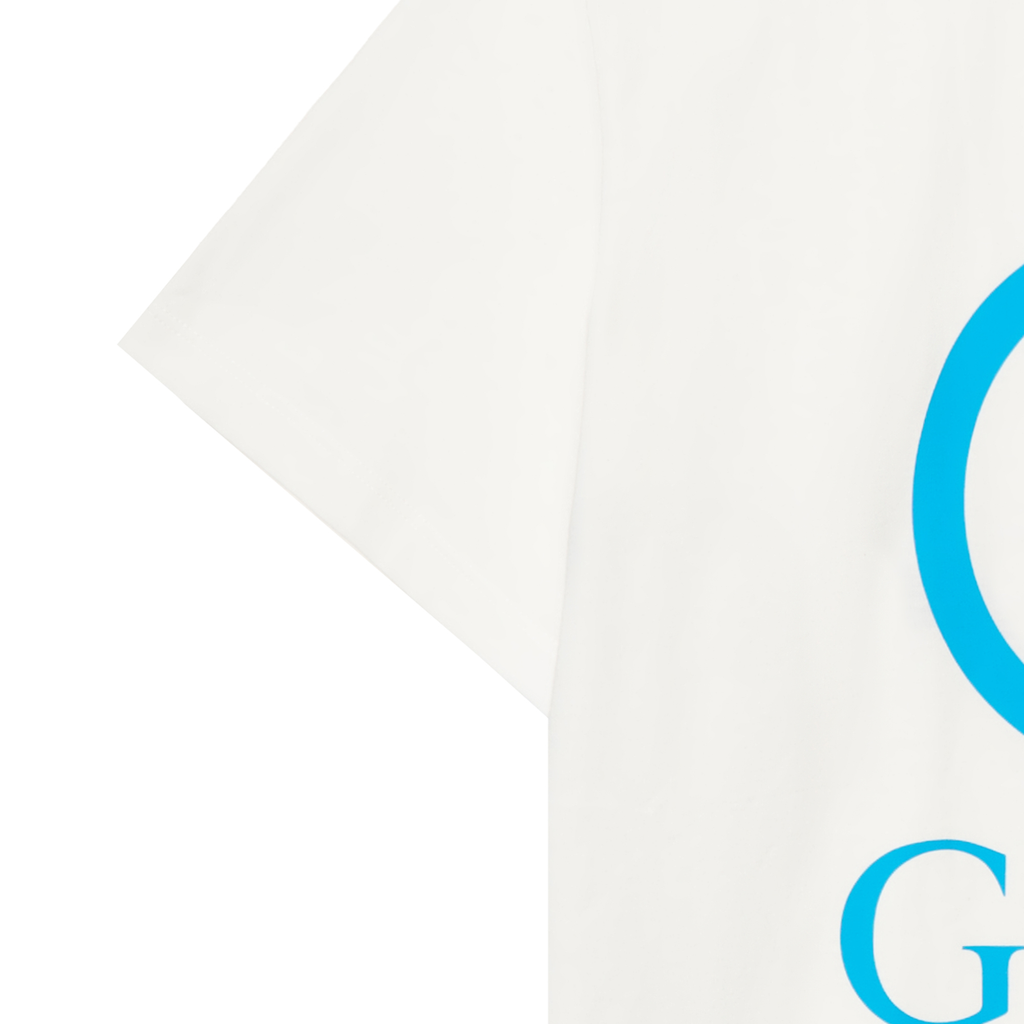 Kolaborasi GUCCI x Doraemon: Kaos Lengan Pendek Longgar Berkerah Bulat dengan Motif Doraemon, Unisex, Putih