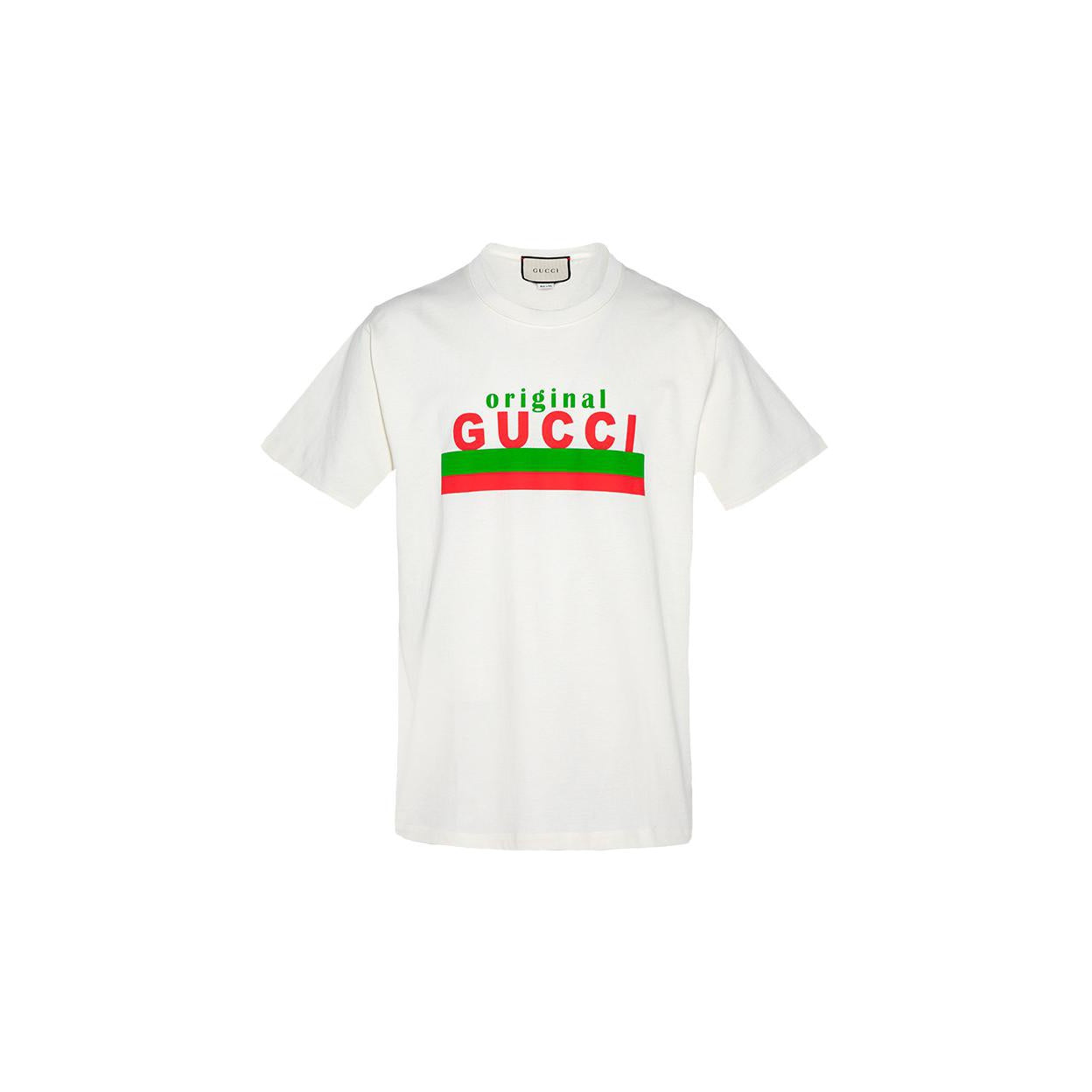 Kaos Lengan Pendek dengan Logo GUCCI, Unisex, Warna Putih Gading
