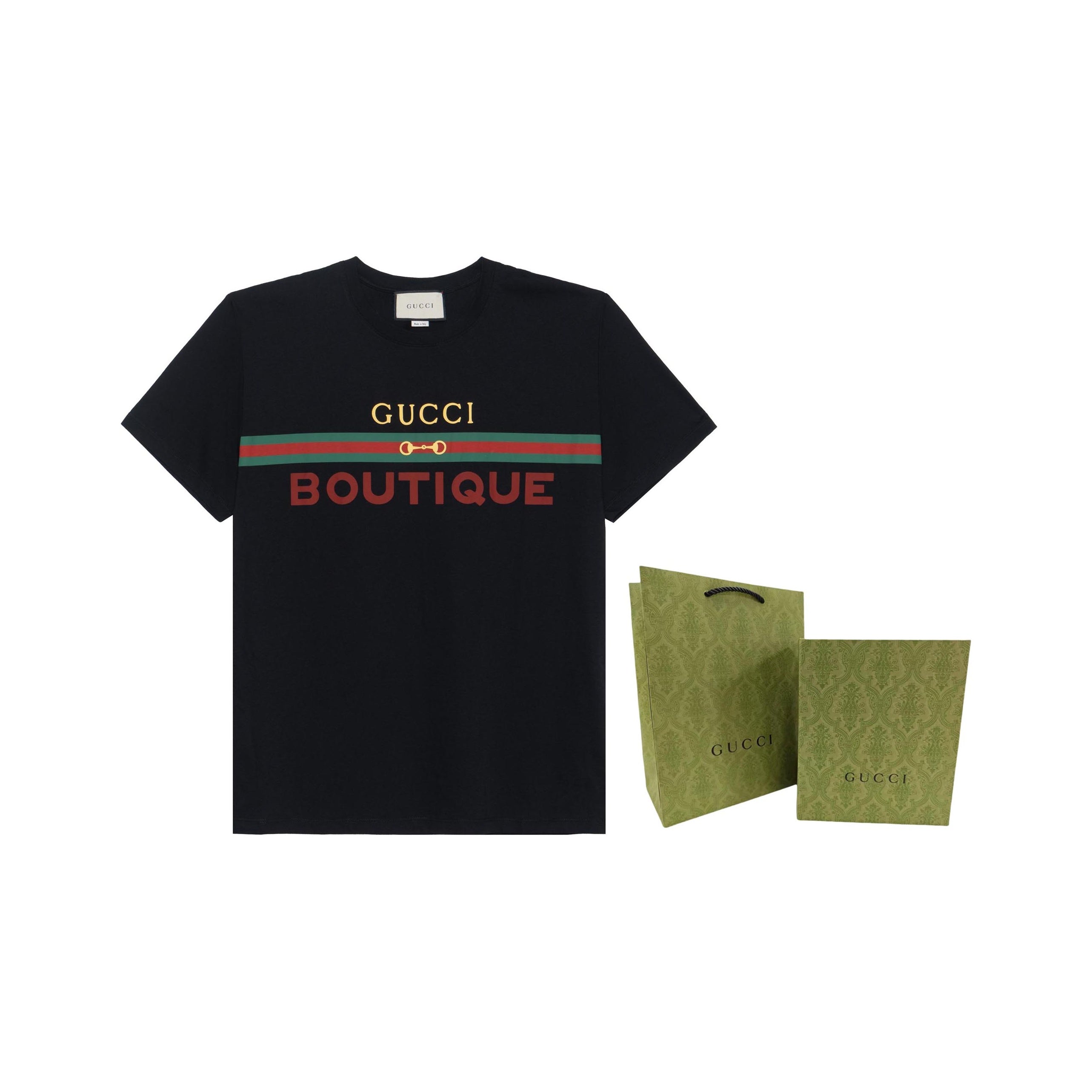 Kaos Lengan Pendek Longgar GUCCI SS20 dengan Cetakan Logo, Unisex, Hitam