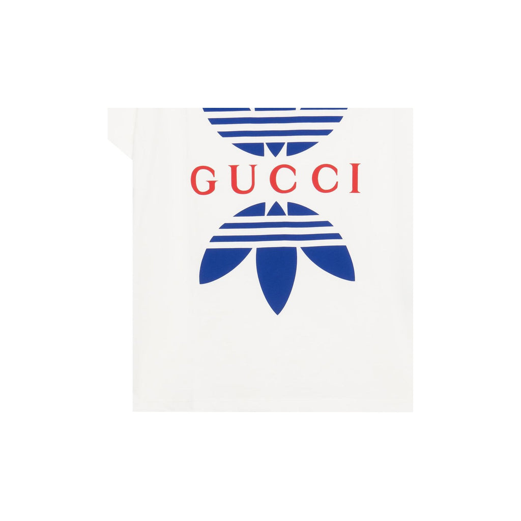 Kolaborasi GUCCI x adidas Originals SS22 Kaos Lengan Pendek Pria dengan Cetak Logo Blok Warna Geometris, Putih