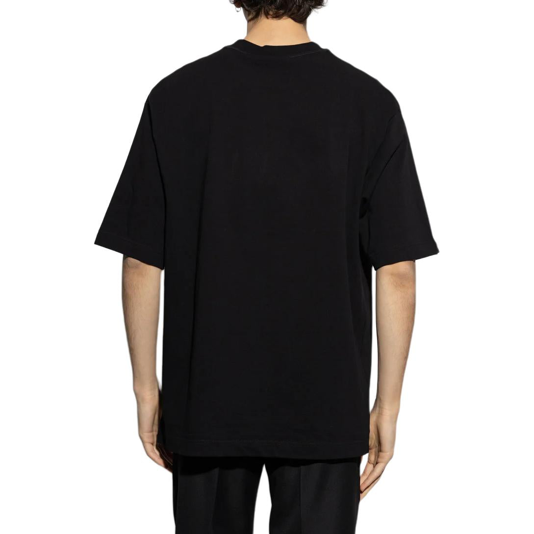 Kaos lengan pendek longgar berlogo GUCCI, unisex, warna hitam.