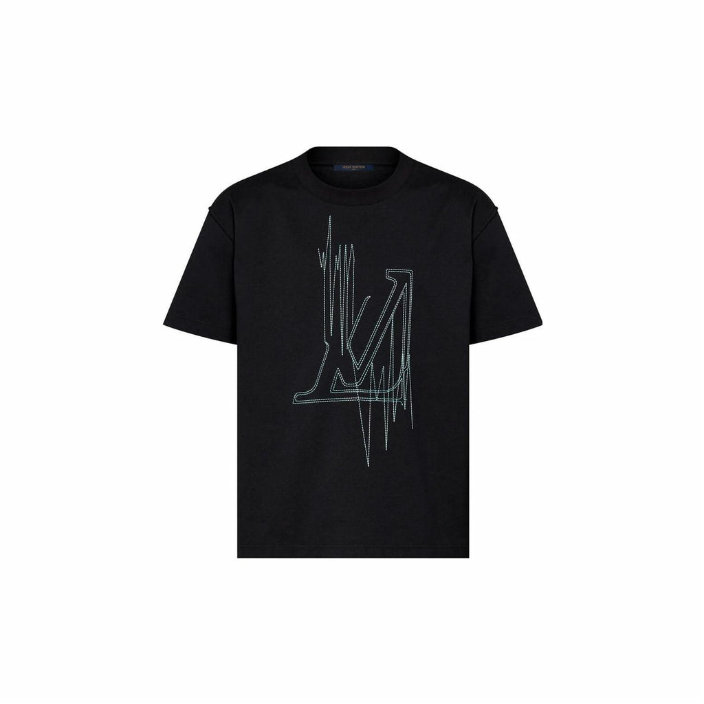 Kaos oblong lengan pendek berkerah bulat dengan motif grafis LOUIS VUITTON, unisex, warna hitam.