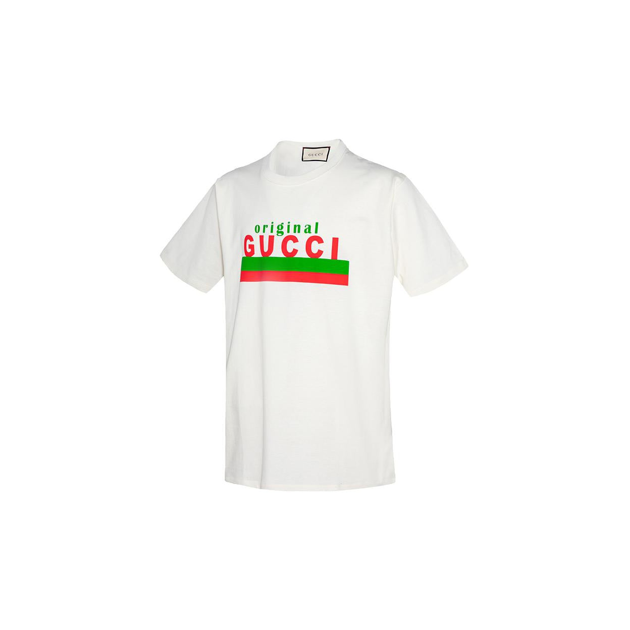 Kaos Lengan Pendek dengan Logo GUCCI, Unisex, Warna Putih Gading