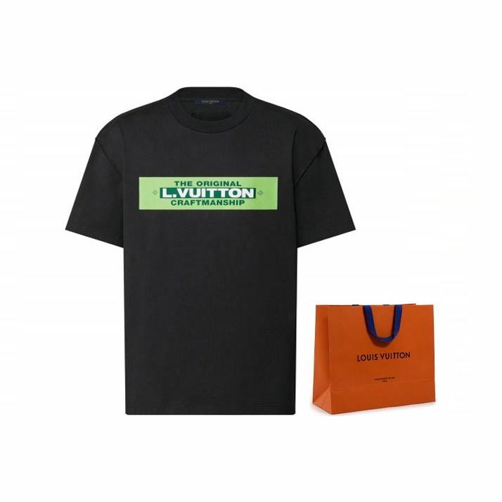 LOUIS VUITTON SS22 Kaos Lengan Pendek Warna Polos dengan Cetakan Huruf, Unisex, Hitam