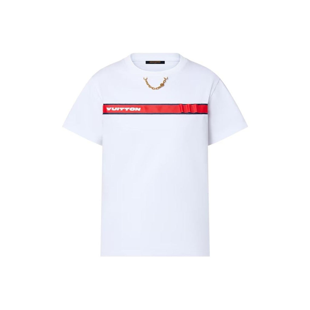 LOUIS VUITTON x America's Cup FW24 Kaos Lengan Pendek Kerah Bulat dengan Cetak Logo, Unisex, Putih