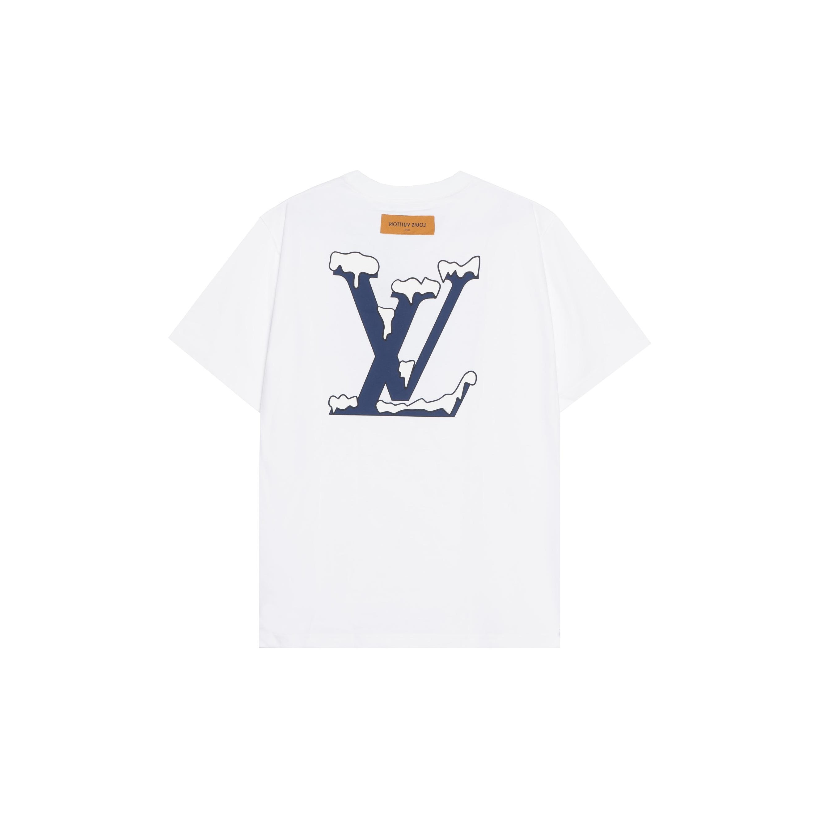 Kaos Lengan Pendek LOUIS VUITTON SS22 dengan Cetakan Logo, Unisex, Putih